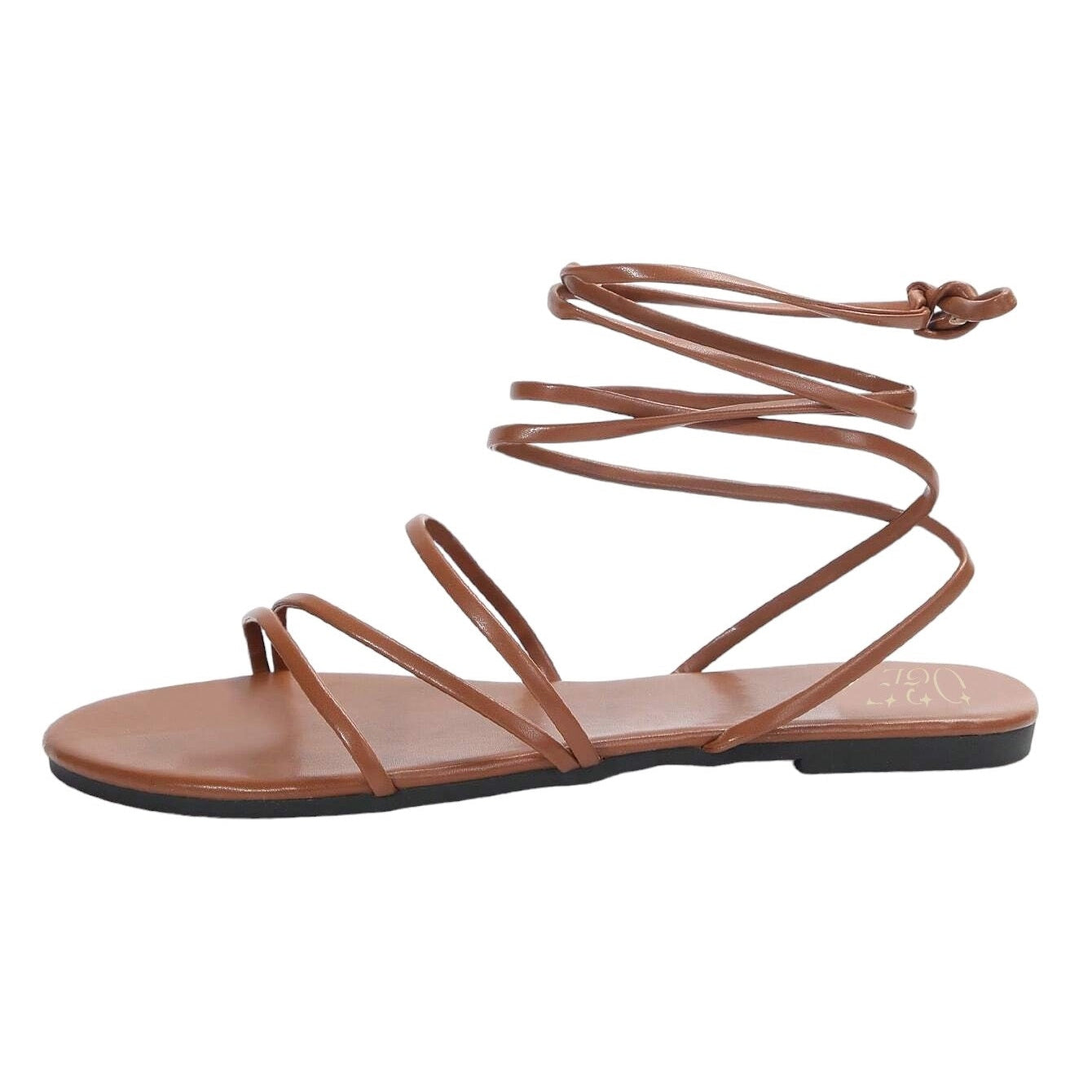 O&E Brown Tan Lace-up Flats for Summer | Party Wear Sandal for Women | Padded and Anti-Slip TPR Sole