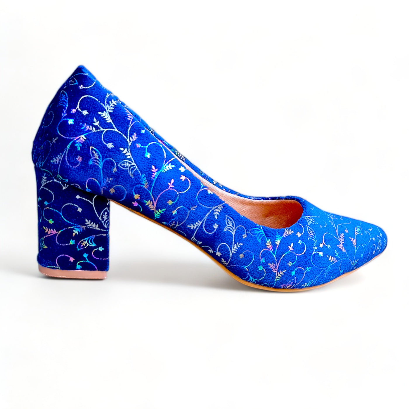 O&E Dark Blue Ethnic High Heel Bellies for Women - Elegant Wedding Season Partywear Footwear