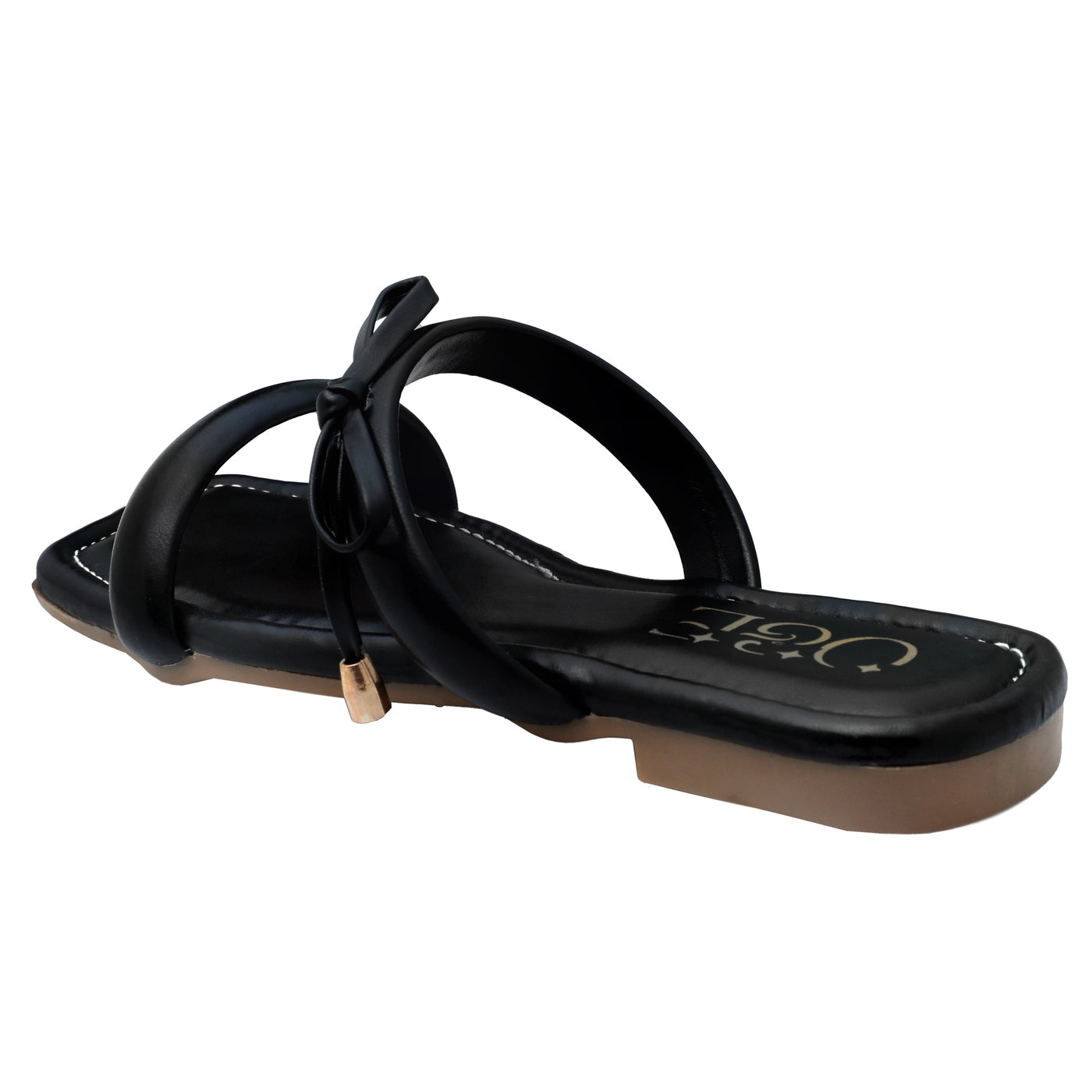 O&E Black Padded Summer Flats Flip Flop | Office & Casual Wear Flats Sandal Women with Bow Embellishment