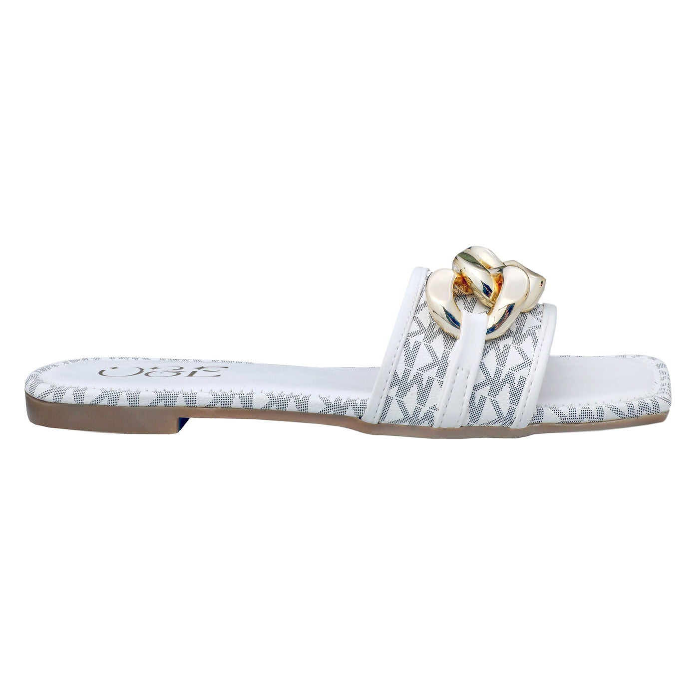 O&E White Padded Summer Open Toe Flats Flip Flop | Office & Casual Wear Flats Sandal Women with Golden Chain Embellishment