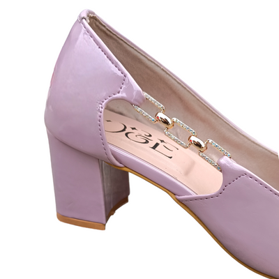 O&E Lavender Block Medium Heels Bellies – Stylish Western Party Wear with Intricate Side Stone Work | Closed Back | Pointed Toe