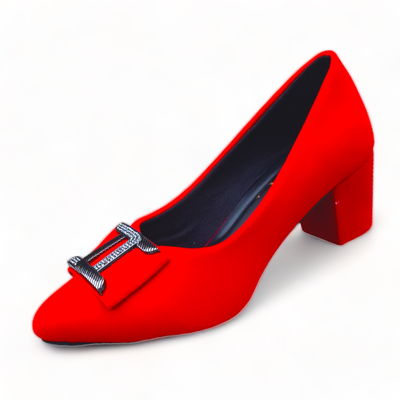 O&E Chic Red Bellies with Silver Embellished Clamp - Perfect for Western Party Wear with Pointed Toe Elegance | Closed Back | High Heels