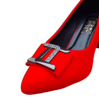 O&E Chic Red Bellies with Silver Embellished Clamp - Perfect for Western Party Wear with Pointed Toe Elegance | Closed Back | High Heels