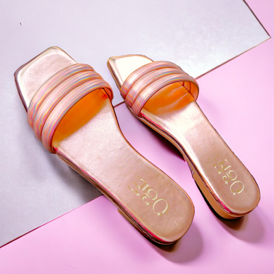 O&E Gold Padded Summer Flats: Women's Wear Sandals | Shiny Flats for Traditional Attire | Solid Colorblocked | Glittery Finish