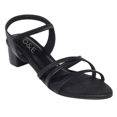 O&E Black Open Toe Formal Padded Heels Sandal with Elastic Closure | Anti-Slip Sole | Low Heels