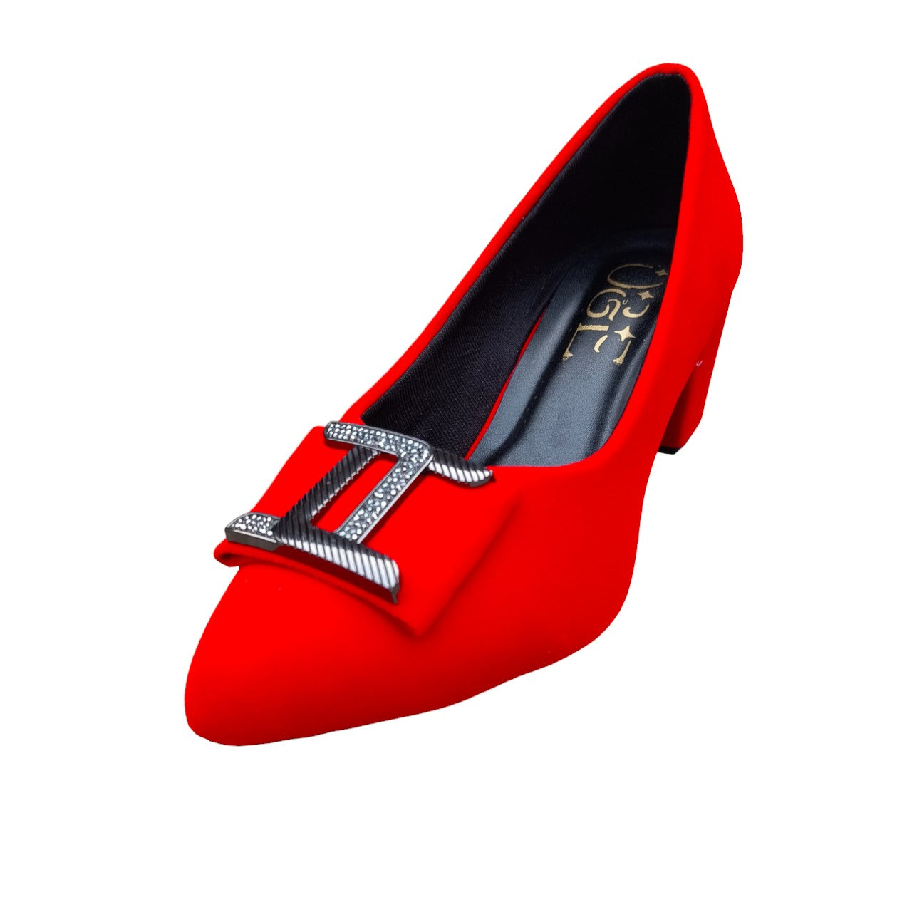 O&E Chic Red Bellies with Silver Embellished Clamp - Perfect for Western Party Wear with Pointed Toe Elegance | Closed Back | High Heels